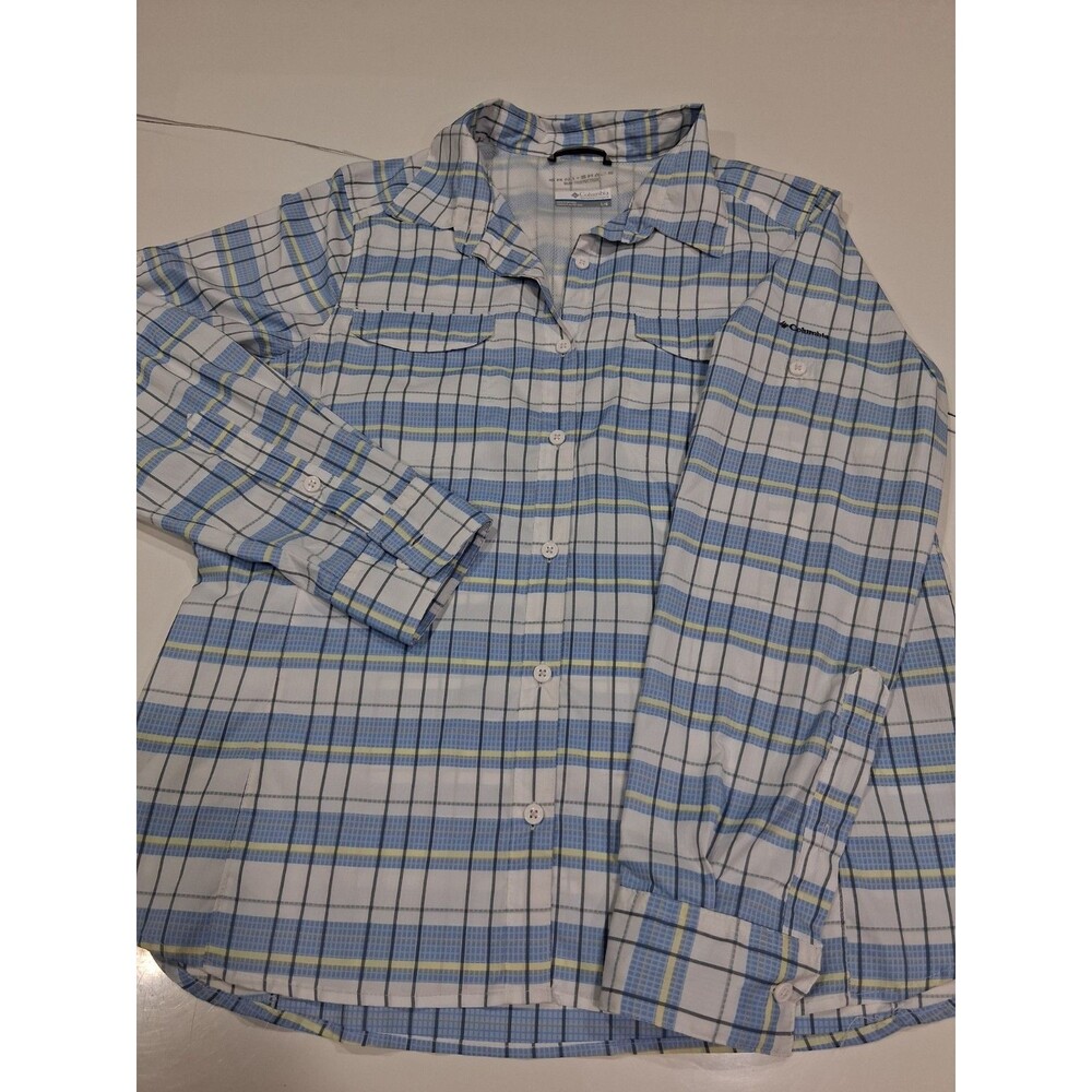 EUC Women’s Columbia PFG Plaid Button Down Fishing Shirt Size Large B21